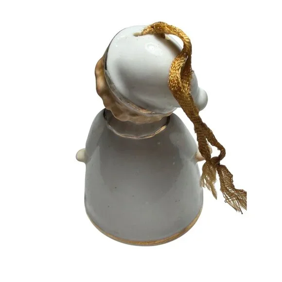 Vintage Porcelain Girl Bell With Gold Trim & Hanging Cord - Picture 2 of 4
